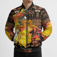 Personalized Australia and Papua New Guinea Together Bomber Puffer Jacket Kangaroo Aboriginal Art and Bird-of-paradise Oro Tribal Motifs LT03 - Polynesian Pride