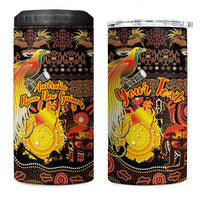 Personalized Australia and Papua New Guinea Together 4 in 1 Can Cooler Tumbler Kangaroo Aboriginal Art and Bird-of-paradise Oro Tribal Motifs - Polynesian Pride