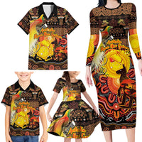 Personalized Australia and Papua New Guinea Together Family Matching Long Sleeve Bodycon Dress and Hawaiian Shirt Kangaroo Aboriginal Art and Bird-of-paradise Oro Tribal Motifs - Polynesian Pride