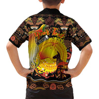 Personalized Australia and Papua New Guinea Together Family Matching Short Sleeve Bodycon Dress and Hawaiian Shirt Kangaroo Aboriginal Art and Bird-of-paradise Oro Tribal Motifs - Polynesian Pride
