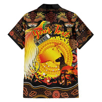 Personalized Australia and Papua New Guinea Together Family Matching Short Sleeve Bodycon Dress and Hawaiian Shirt Kangaroo Aboriginal Art and Bird-of-paradise Oro Tribal Motifs - Polynesian Pride