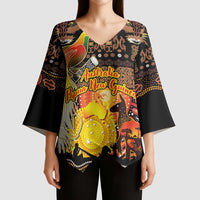 Personalized Australia and Papua New Guinea Together Kimono Sleeve Blouse Kangaroo Aboriginal Art and Bird-of-paradise Oro Tribal Motifs - Polynesian Pride