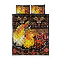 Australia and Papua New Guinea Together Quilt Bed Set Kangaroo Aboriginal Art and Bird-of-paradise Oro Tribal Motifs - Polynesian Pride
