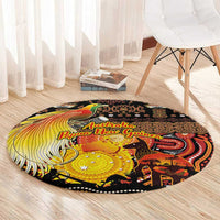 Australia and Papua New Guinea Together Round Carpet Kangaroo Aboriginal Art and Bird-of-paradise Oro Tribal Motifs LT03 - Polynesian Pride