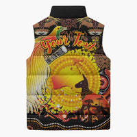 Personalized Australia and Papua New Guinea Together Sleeveless Puffer Jacket Kangaroo Aboriginal Art and Bird-of-paradise Oro Tribal Motifs LT03 - Polynesian Pride