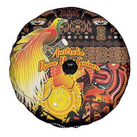 Australia and Papua New Guinea Together Spare Tire Cover Kangaroo Aboriginal Art and Bird-of-paradise Oro Tribal Motifs LT03 - Polynesian Pride