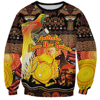 Personalized Australia and Papua New Guinea Together Sweatshirt Kangaroo Aboriginal Art and Bird-of-paradise Oro Tribal Motifs LT03 Unisex Black - Polynesian Pride