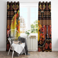 Australia and Papua New Guinea Together Window Curtain Kangaroo Aboriginal Art and Bird-of-paradise Oro Tribal Motifs - Polynesian Pride