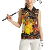 Personalized Australia and Papua New Guinea Together Women Sleeveless Polo Shirt Kangaroo Aboriginal Art and Bird-of-paradise Oro Tribal Motifs - Polynesian Pride