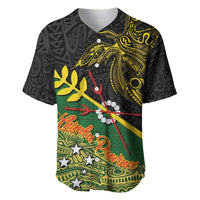 Personalized Chimpu Province Papua New Guinea Baseball Jersey Bird-of-paradise Art Tattoo and Melanesian Motifs LT03 Black - Polynesian Pride
