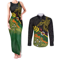 Personalized Chimpu Province Papua New Guinea Couples Matching Tank Maxi Dress and Long Sleeve Button Shirt Bird-of-paradise Art Tattoo and Melanesian Motifs - Polynesian Pride