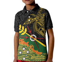 Personalized Chimpu Province Papua New Guinea Kid Polo Shirt Bird-of-paradise Art Tattoo and Melanesian Motifs LT03 Kid Black - Polynesian Pride