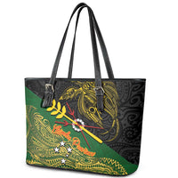 Chimpu Province Papua New Guinea Leather Tote Bag Bird-of-paradise Art Tattoo and Melanesian Motifs - Polynesian Pride