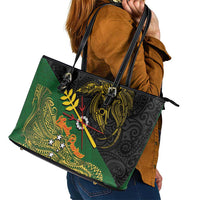 Chimpu Province Papua New Guinea Leather Tote Bag Bird-of-paradise Art Tattoo and Melanesian Motifs - Polynesian Pride