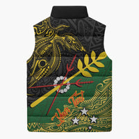 Personalized Chimpu Province Papua New Guinea Sleeveless Puffer Jacket Bird-of-paradise Art Tattoo and Melanesian Motifs - Polynesian Pride