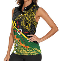 Personalized Chimpu Province Papua New Guinea Women Sleeveless Polo Shirt Bird-of-paradise Art Tattoo and Melanesian Motifs - Polynesian Pride