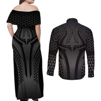 Hawaiian Kakau Art Tattoos Aquaman Style Couples Matching Off Shoulder Maxi Dress and Long Sleeve Button Shirt Special Edition - Polynesian Pride