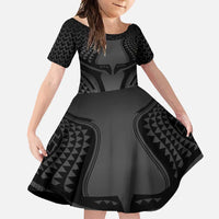 Hawaiian Kakau Art Tattoos Aquaman Style Family Matching Off Shoulder Maxi Dress and Hawaiian Shirt Special Edition LT03 Daughter's Dress Black - Polynesian Pride