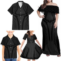 Hawaiian Kakau Art Tattoos Aquaman Style Family Matching Off Shoulder Maxi Dress and Hawaiian Shirt Black Version LT03 - Polynesian Pride