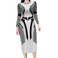 Hawaiian Kakau Art Tattoos Aquaman Style Family Matching Long Sleeve Bodycon Dress and Hawaiian Shirt White Version LT03 Mom's Dress White - Polynesian Pride