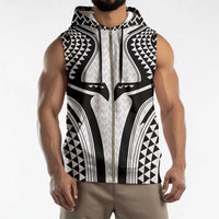 Hawaiian Kakau Art Tattoos Aquaman Style Sleeveless Zip Hoodie White Version - Polynesian Pride