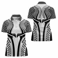 Hawaiian Kakau Art Tattoos Aquaman Style Women Polo Shirt White Version - Polynesian Pride