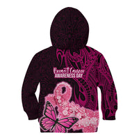 Polynesia Breast Cancer Kid Hoodie Butterfly and Flowers Ribbon Maori Tattoo Ethnic Black Style LT03 - Polynesian Pride
