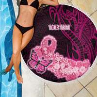 Custom Polynesia Breast Cancer Beach Blanket Butterfly and Flowers Ribbon Maori Tattoo Ethnic Black Style LT03 - Wonder Print Shop