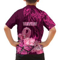 Custom Polynesia Breast Cancer Hawaiian Shirt Butterfly and Flowers Ribbon Maori Tattoo Ethnic Pink Style LT03 - Polynesian Pride