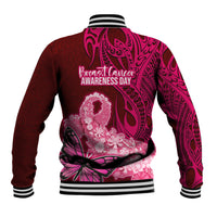 Polynesia Breast Cancer Baseball Jacket Butterfly and Flowers Ribbon Maori Tattoo Ethnic Red Style LT03 - Polynesian Pride