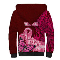 Custom Polynesia Breast Cancer Sherpa Hoodie Butterfly and Flowers Ribbon Maori Tattoo Ethnic Red Style LT03 - Polynesian Pride
