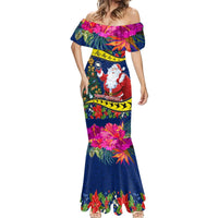 Cook Island Christmas Mermaid Dress Santa Claus Mix Maroro and Kakaia Hibiscus Flower Maori Pattern LT03 - Polynesian Pride