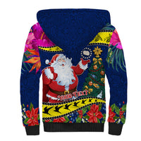 Personalised Cook Island Christmas Sherpa Hoodie Santa Claus Mix Maroro and Kakaia Hibiscus Flower Maori Pattern LT03 - Polynesian Pride