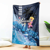 Hawaiian Honu Honi Ihu Blanket With Plumeria and Kakau Art Pattern