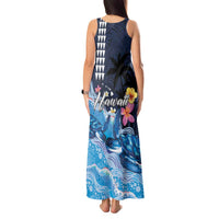 Hawaiian Honu Honi Ihu Tank Maxi Dress With Plumeria and Kakau Art Pattern