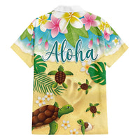 Aloha Turtle Family on The Beach Family Matching Puletasi and Hawaiian Shirt with Hawaiian Colorful Plumeria