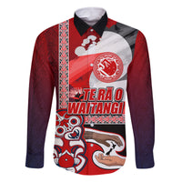 Maori Waitangi Family Matching Summer Maxi Dress and Hawaiian Shirt Hei-tiki Koru with Tino Rangatiratanga Maori Flag LT03 Dad's Shirt - Long Sleeve Red - Polynesian Pride