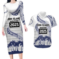 Cook Islands Marathon 2025-Pursuit in Paradise Couples Matching Long Sleeve Bodycon Dress and Hawaiian Shirt Blue Color LT03 Blue - Polynesian Pride