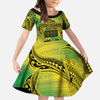 Cook Islands Marathon 2025-Pursuit in Paradise Family Matching Off Shoulder Maxi Dress and Hawaiian Shirt Special Edition LT03 Daughter's Dress Yellow-Green - Polynesian Pride