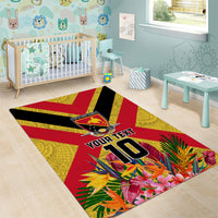 Custom Papua New Guinea Rugby Area Rug Bird of Paradise and Hibiscus Polynesian Pattern Yellow Color