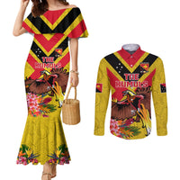 Custom Papua New Guinea Rugby Couples Matching Mermaid Dress and Long Sleeve Button Shirt Bird of Paradise and Hibiscus Polynesian Pattern Yellow Color LT03 Yellow - Polynesian Pride