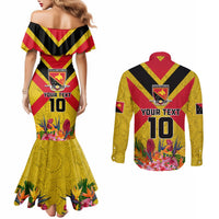 Custom Papua New Guinea Rugby Couples Matching Mermaid Dress and Long Sleeve Button Shirt Bird of Paradise and Hibiscus Polynesian Pattern Yellow Color LT03 - Polynesian Pride