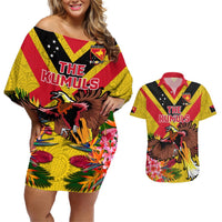 Custom Papua New Guinea Rugby Couples Matching Off Shoulder Short Dress and Hawaiian Shirt Bird of Paradise and Hibiscus Polynesian Pattern Yellow Color LT03 Yellow - Polynesian Pride