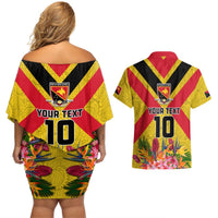 Custom Papua New Guinea Rugby Couples Matching Off Shoulder Short Dress and Hawaiian Shirt Bird of Paradise and Hibiscus Polynesian Pattern Yellow Color LT03 - Polynesian Pride