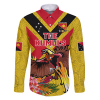 Custom Papua New Guinea Rugby Family Matching Long Sleeve Bodycon Dress and Hawaiian Shirt Bird of Paradise and Hibiscus Polynesian Pattern Yellow Color LT03 Dad's Shirt - Long Sleeve Yellow - Polynesian Pride