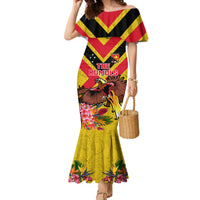 Custom Papua New Guinea Rugby Family Matching Mermaid Dress and Hawaiian Shirt Bird of Paradise and Hibiscus Polynesian Pattern Yellow Color LT03 Mom's Dress Yellow - Polynesian Pride