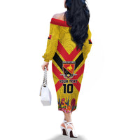 Custom Papua New Guinea Rugby Family Matching Off The Shoulder Long Sleeve Dress and Hawaiian Shirt Bird of Paradise and Hibiscus Polynesian Pattern Yellow Color LT03