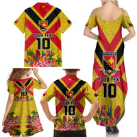 Custom Papua New Guinea Rugby Family Matching Summer Maxi Dress and Hawaiian Shirt Bird of Paradise and Hibiscus Polynesian Pattern Yellow Color LT03