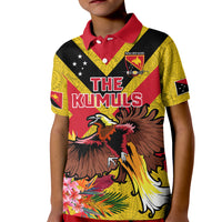 Custom Papua New Guinea Rugby Kid Polo Shirt Bird of Paradise and Hibiscus Polynesian Pattern Yellow Color LT03