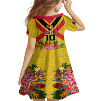 Custom Papua New Guinea Rugby Kid Short Sleeve Dress Bird of Paradise and Hibiscus Polynesian Pattern Yellow Color LT03
